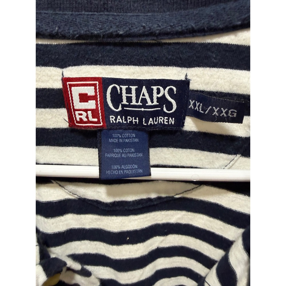 Preppy Nautical Polo Navy Blue White XXL Striped Chaps Ralph Lauren - Picture 2 of 4